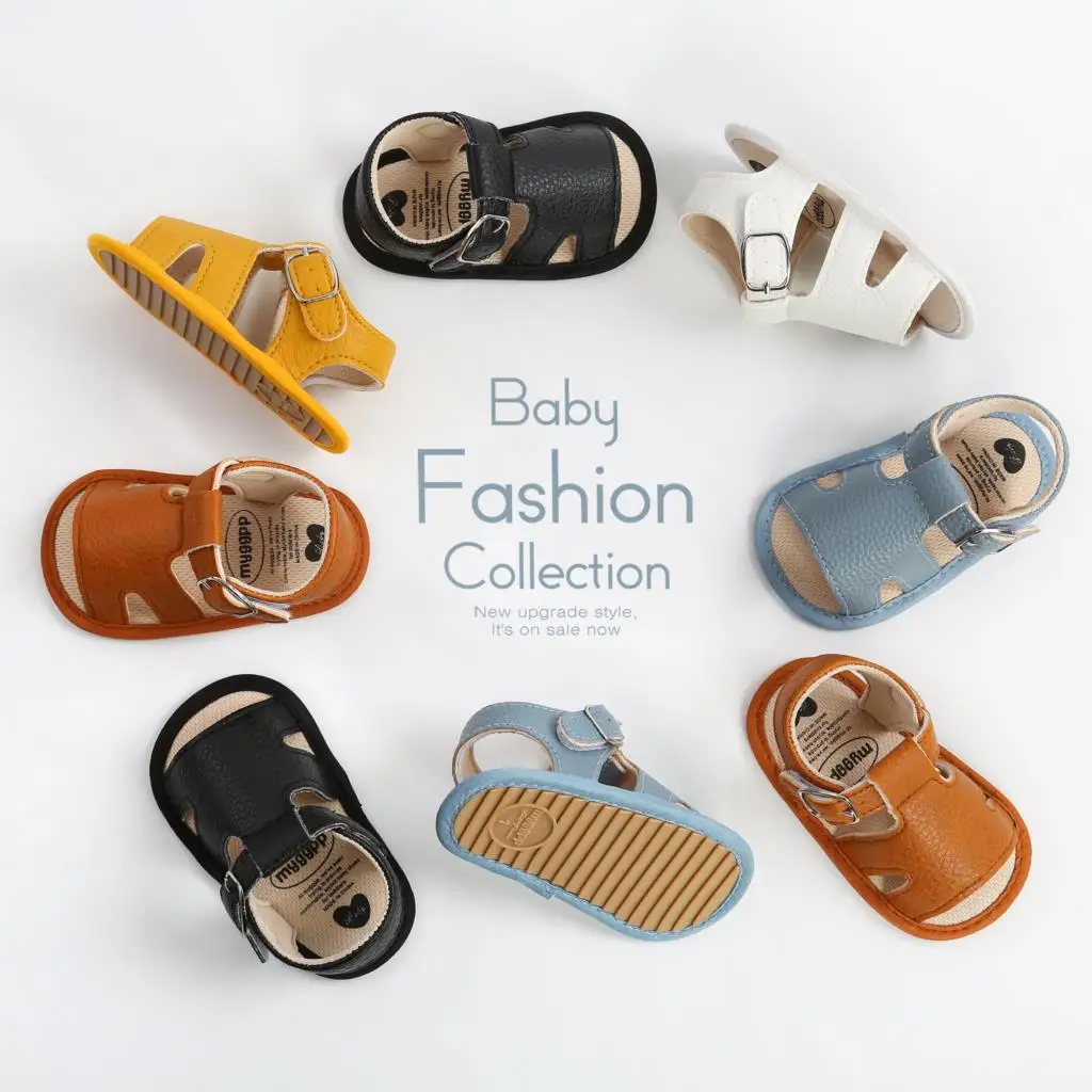 

2021 Baby Boys Fashion Summer Soft Crib Shoes Kids Newborn Girls First Walker Anti Slip Sandals Shoes
