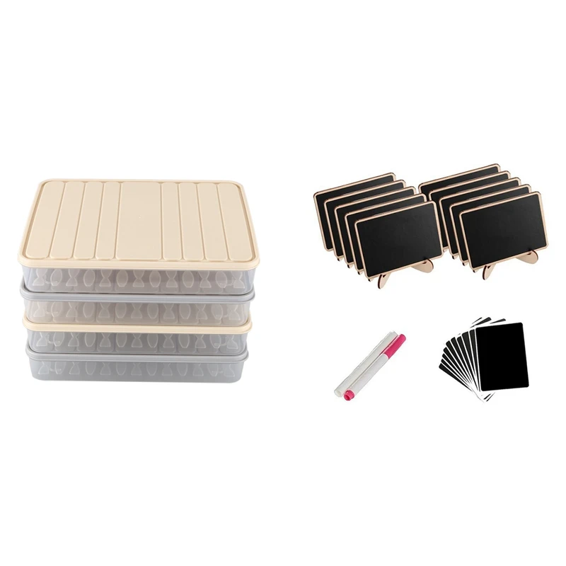 

4 Pcs Set Refrigerator Food Preservation Storage Box L & 1 Set Mini Chalkboard Label Signs, Framed Easel Stand