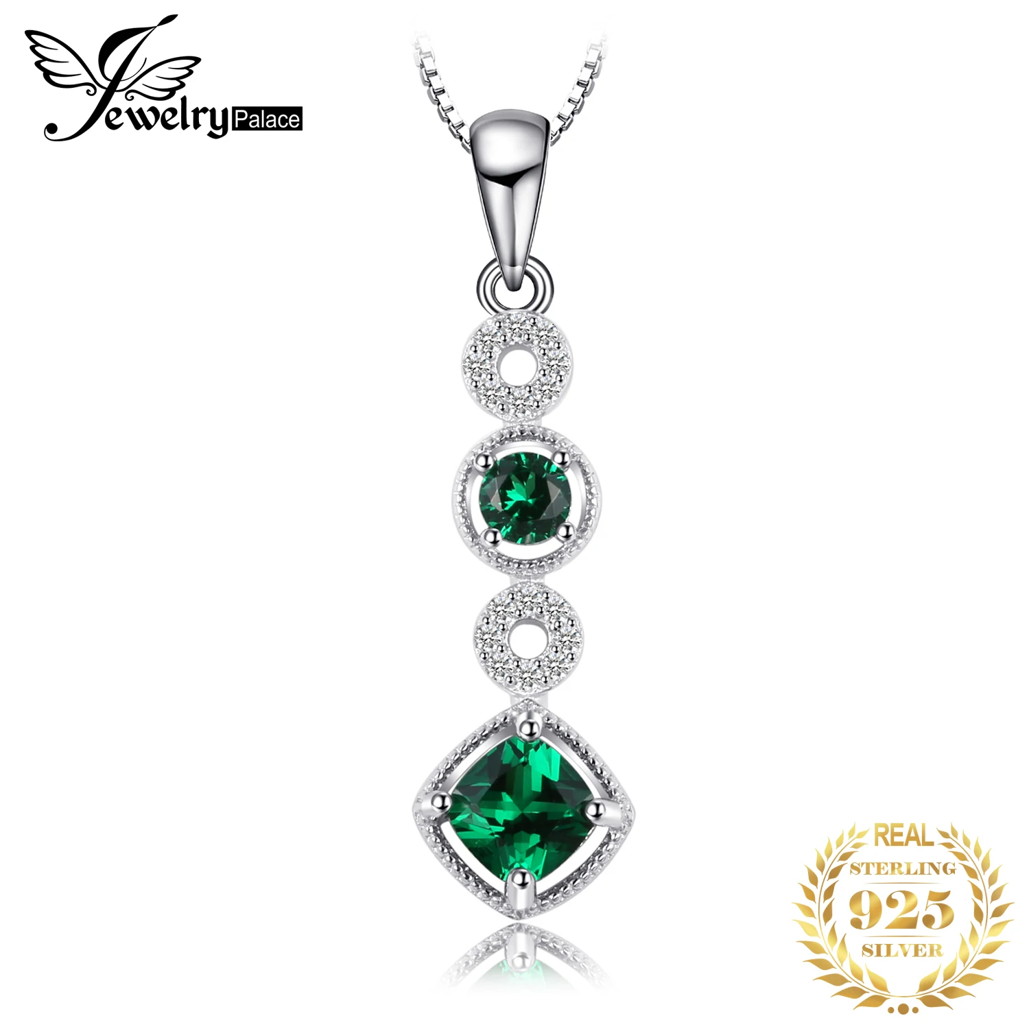 

JewelryPalace Created Nano Emerald 925 Sterling Silver Pendant Necklace for Woman Fashion Jewelry Trendy Party Gift No Chain