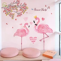creative flamingo flower wall stickers living room background wall decor self adhesive bedroom decoration home entrance sticker