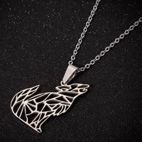 tulx stainless steel origami wolf animal pendant necklace for women man howling wolf necklace hip hop jewelry