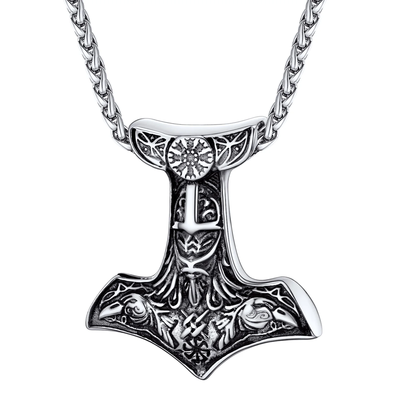 

ChainsPro Stainless Steel Norse Viking Jewelry Thor's Hammer Pendant Amulet Talisman Necklace Gift for Men Women CP961