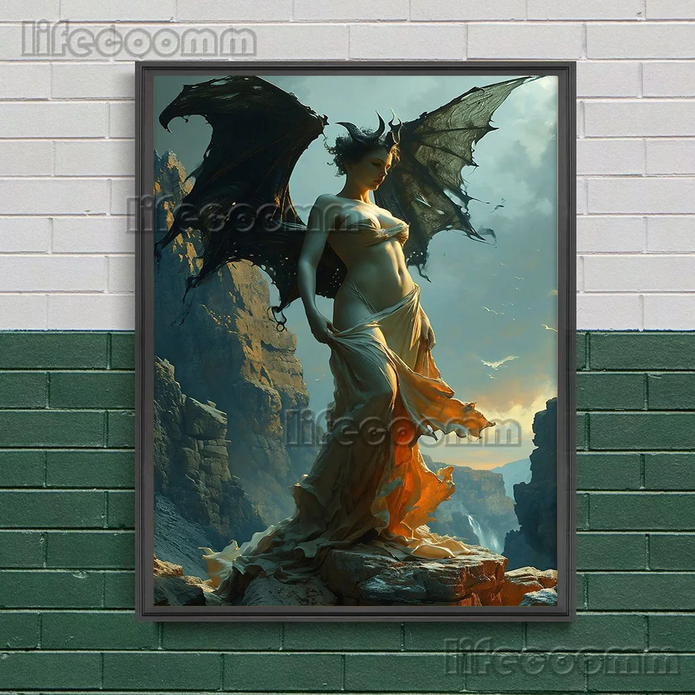 

Красные крылатые Лилит и демон суккубус настенное Искусство Холст Живопись темная Академия волшебный художественный постер и печать домашний Декор без рамки