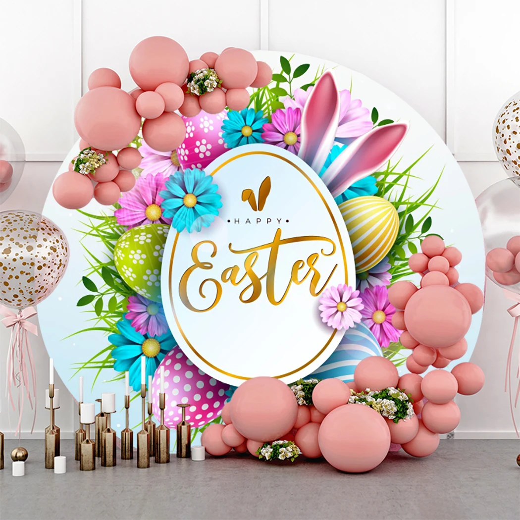 

Spring Easter Round Circle Backdrop Flower Colorful Egg Baby Birthday Party Decor Photography Background Photo Studio Photozone
