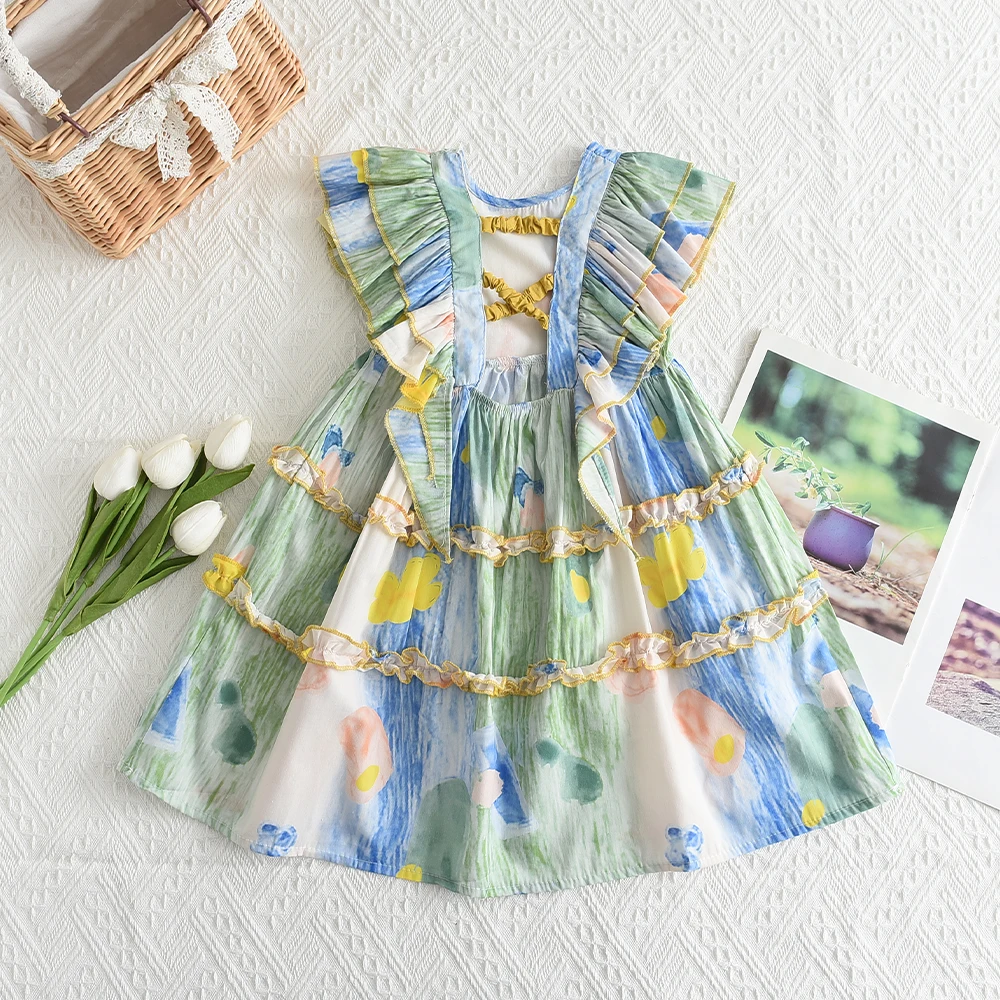 

Menoea/Летние повседневные платья для девочек; Платье принцессы; Платья для дня рождения; Плиссированная детская одежда; Детская одежда с цветочным принтом