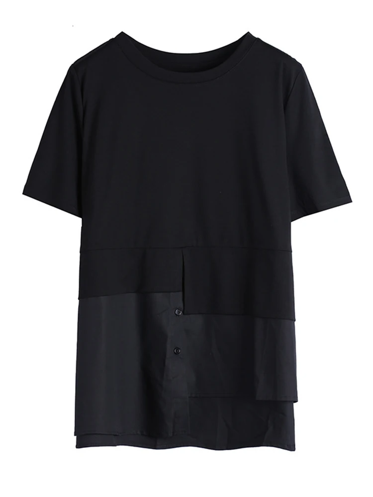 [EAM] Женская красная футболка большого размера с цветными блоками новая модная