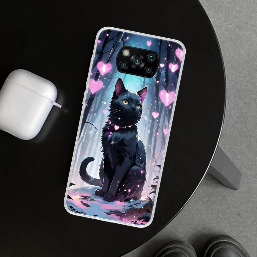Чехол для телефона с рисунком аниме Кот дождь животные чехол Xiaomi Poco X6 X5 X4 X3 Nfc F6 Pro F5
