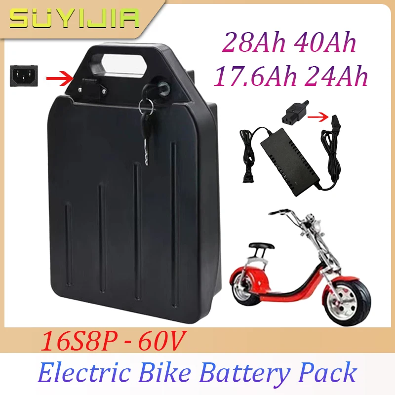 

60V 17.6Ah 24Ah 28Ah 40Ah Rechargeable Lithium Battery 16S8P 18650 for Electric Bicycle Motorcycle City Coco with 67.2V Charger