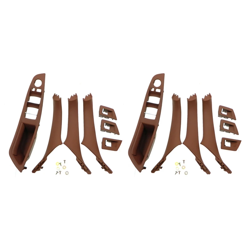 

2 Set RHD Car Interior Door Handle Inner Door Panel Pull Trim Cover For -Bmw 5 Serie F10 F11 520 525 Red-Brown