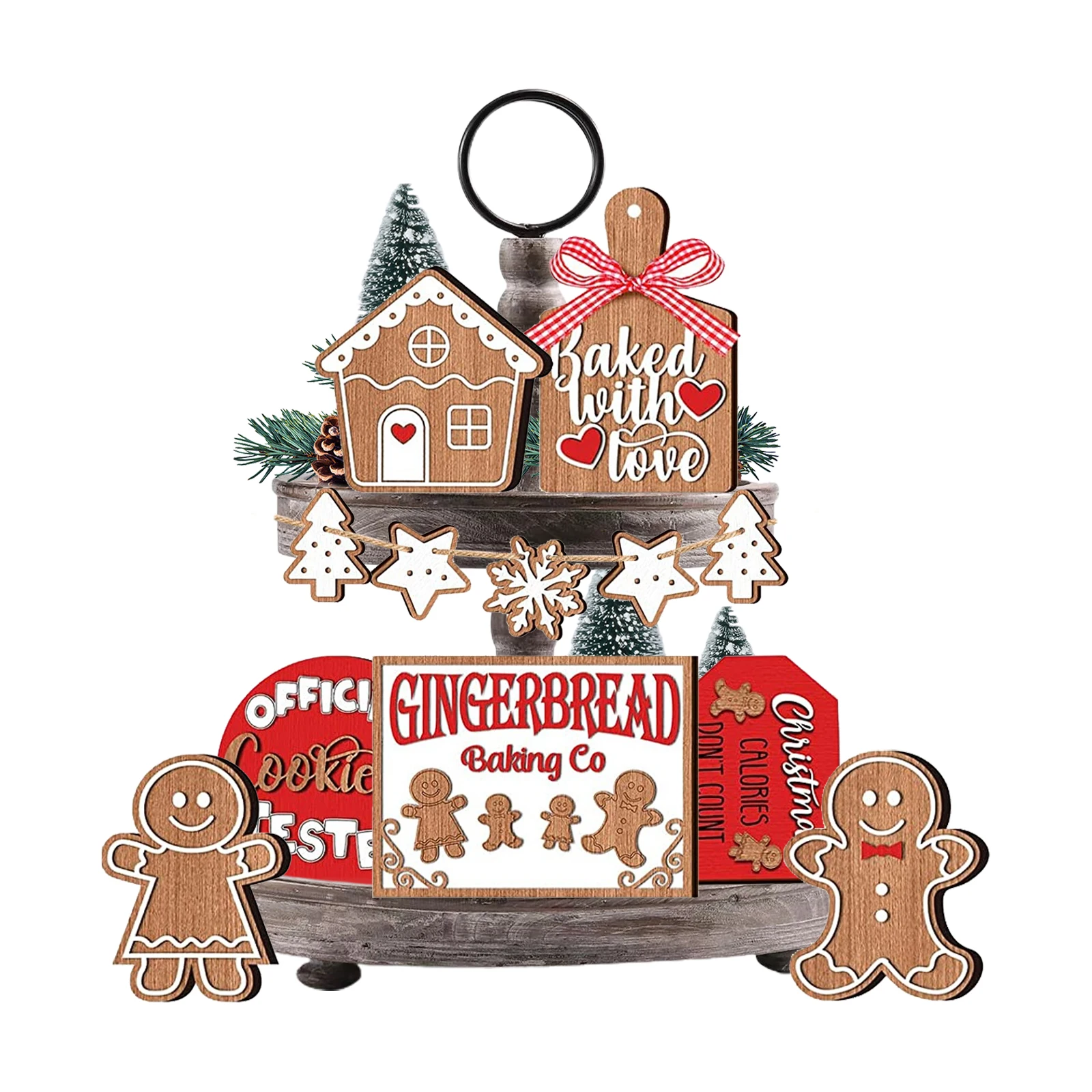 

Wood Sign Christmas Decorations Decorative 12pcs Tabletop Ornaments Creative Wooden Farm Xmas Home Party Tiered Tray Craft