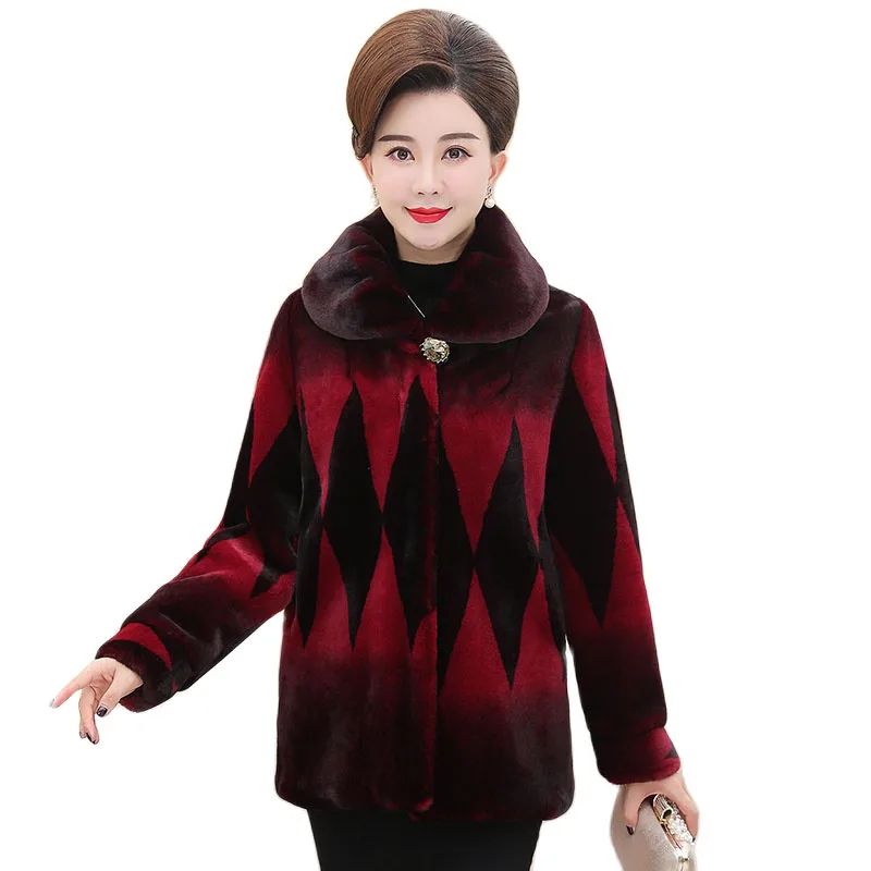 

High Quality Fake Fur Coat Winter Mink Jacket Women Clothes New Print Middle-aged Mother Coats Warm Parka Female Overcoats 5XL