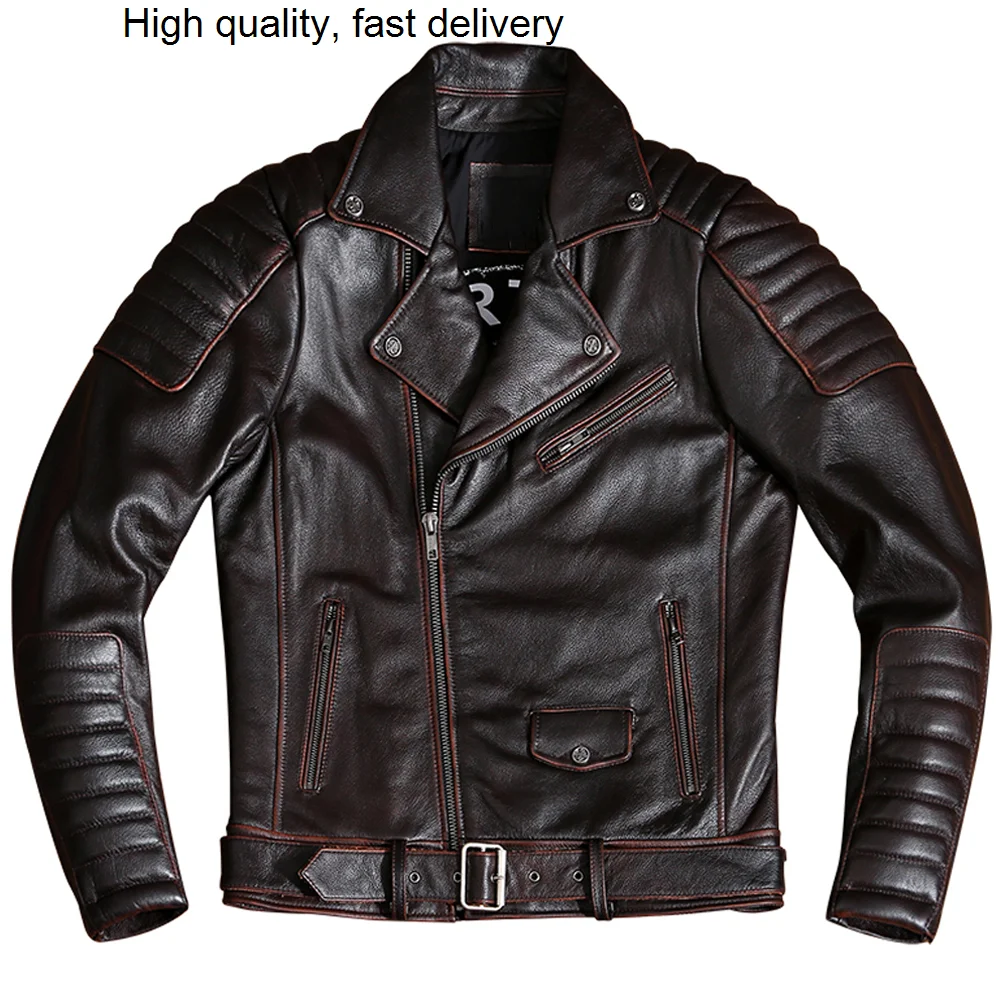 

Fashion Mens Old Real Cow Leather Jacket and Coat 6XL Plus Size Winter Distressed Avirex Coat Cowhide Topcoat Man European Style