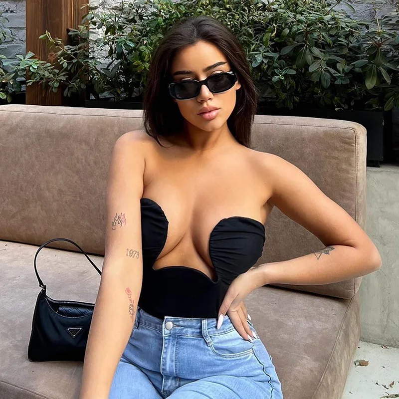 

Corset Y2K Casual Fashion Off Shoulder Tube Tank Tops Slim Bustier Sexy V Neck Women Club Party Crop Tops 2022 Summer
