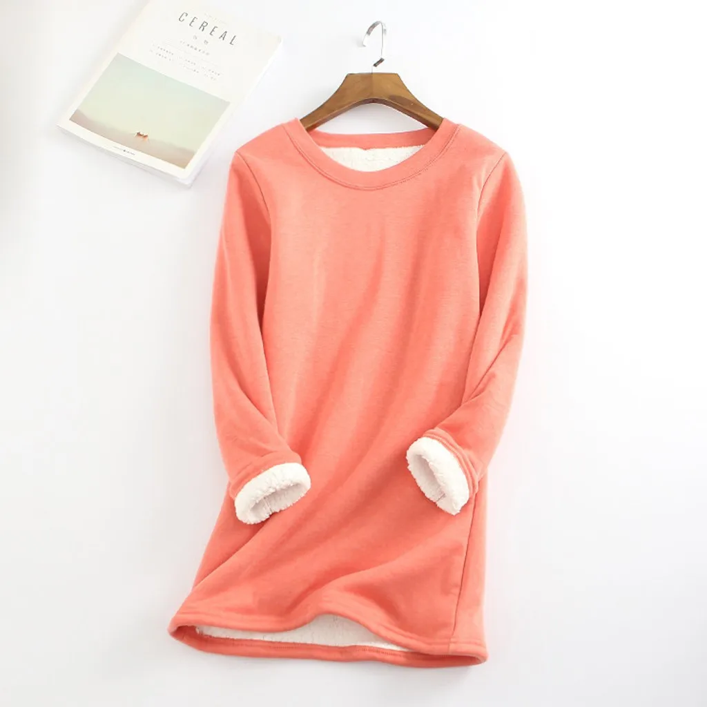 

Underwear Sweatshirt Women Thick Warm Top Velvet O-neck Fleece Winter Women's Blouse