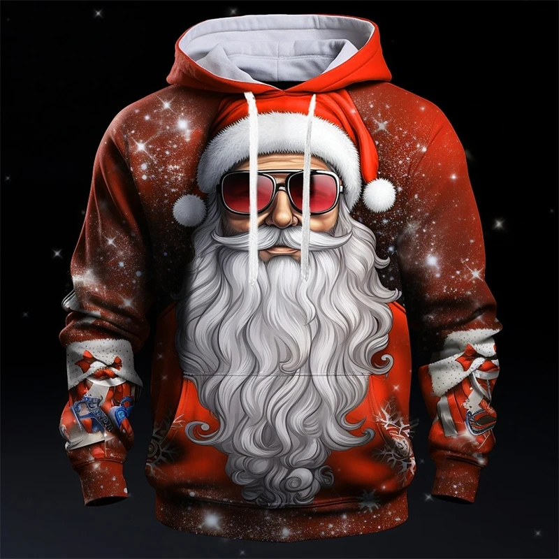 Толстовка мужская с принтом деда мороза Модный пуловер кулиской свитшот 3D