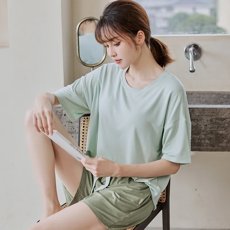 Summer Modal Pajamas Set for Women Two Pieces Chest Pads Sleepwear Shirt Shorts Lingerie Nightwear Pijama Set Leisure Loungewear