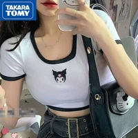 takara tomy summer hello kitty cartoon embroidery knit breathable short short sleeve girls top student white t shirt half sleeve