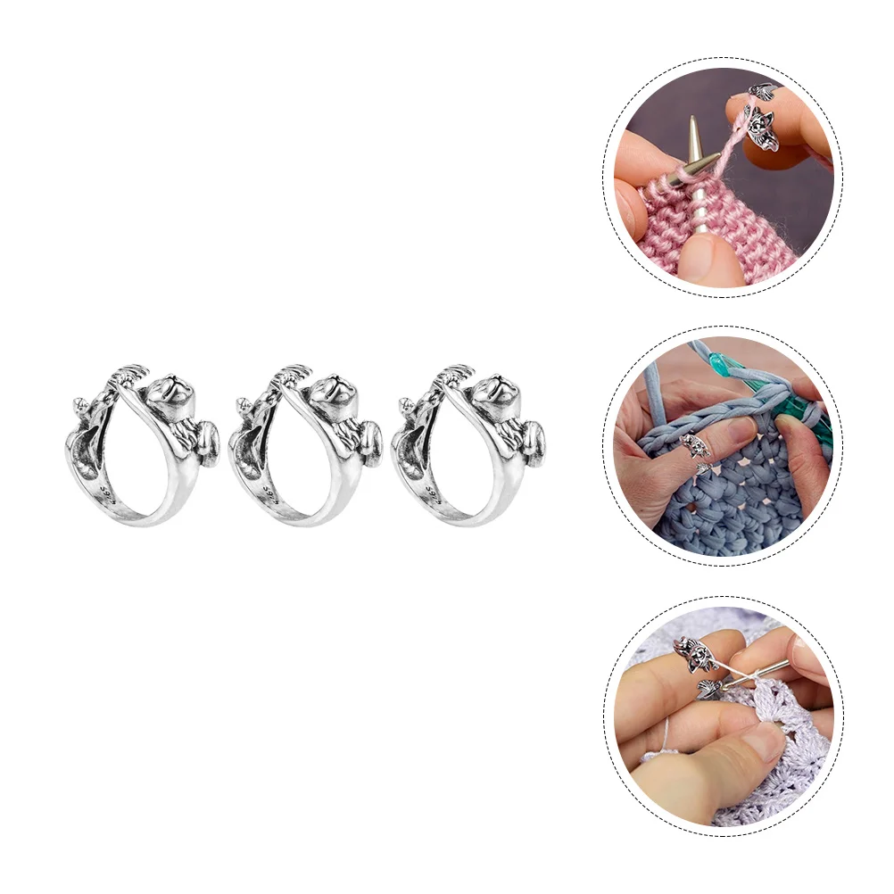 

Ring Knitting Finger Loop Crochet Adjustable Yarn Rings Guide Thimble Silver Braided Faster Crochetting Open Looping Holder