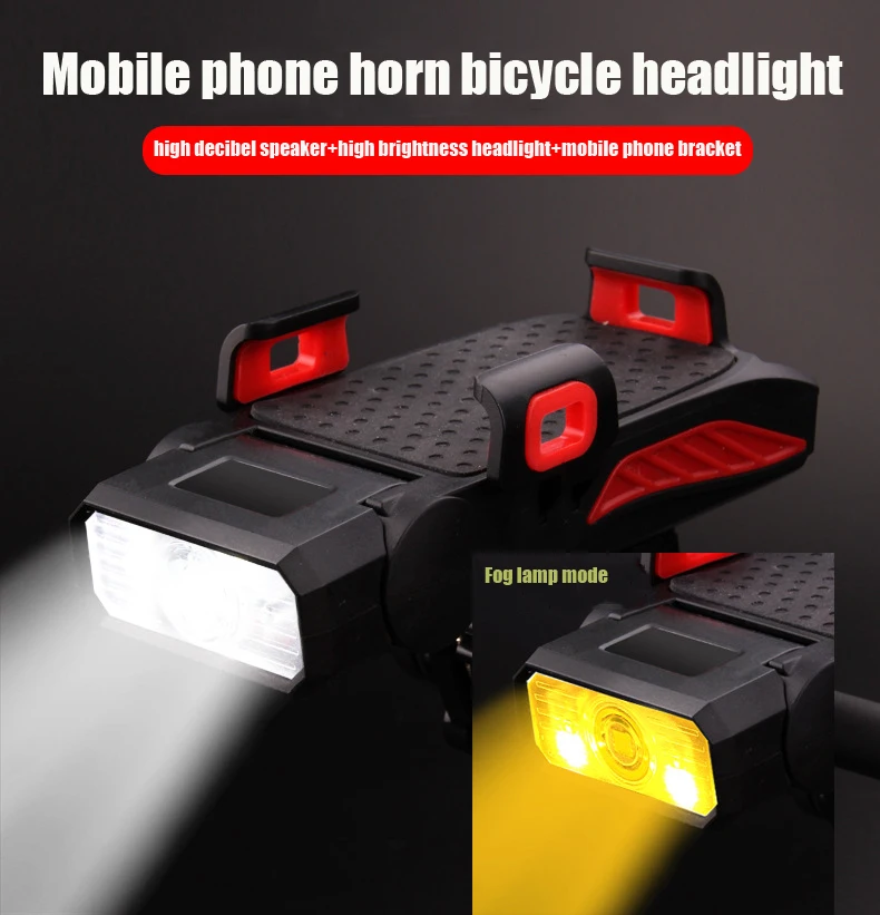 

Multifunctional Bicycle Headlight, USB Rechargeable LED Bike Lights, 4000 mAh, Waterproof with Power Bank Horn Phone Holder