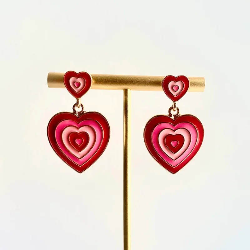 

TWO-TONED RED DOUBLE HEART Dangle Earrings Valentine's Day Earrings for Women Lots of Love Heart Studs Y2K Love Ear Accessories