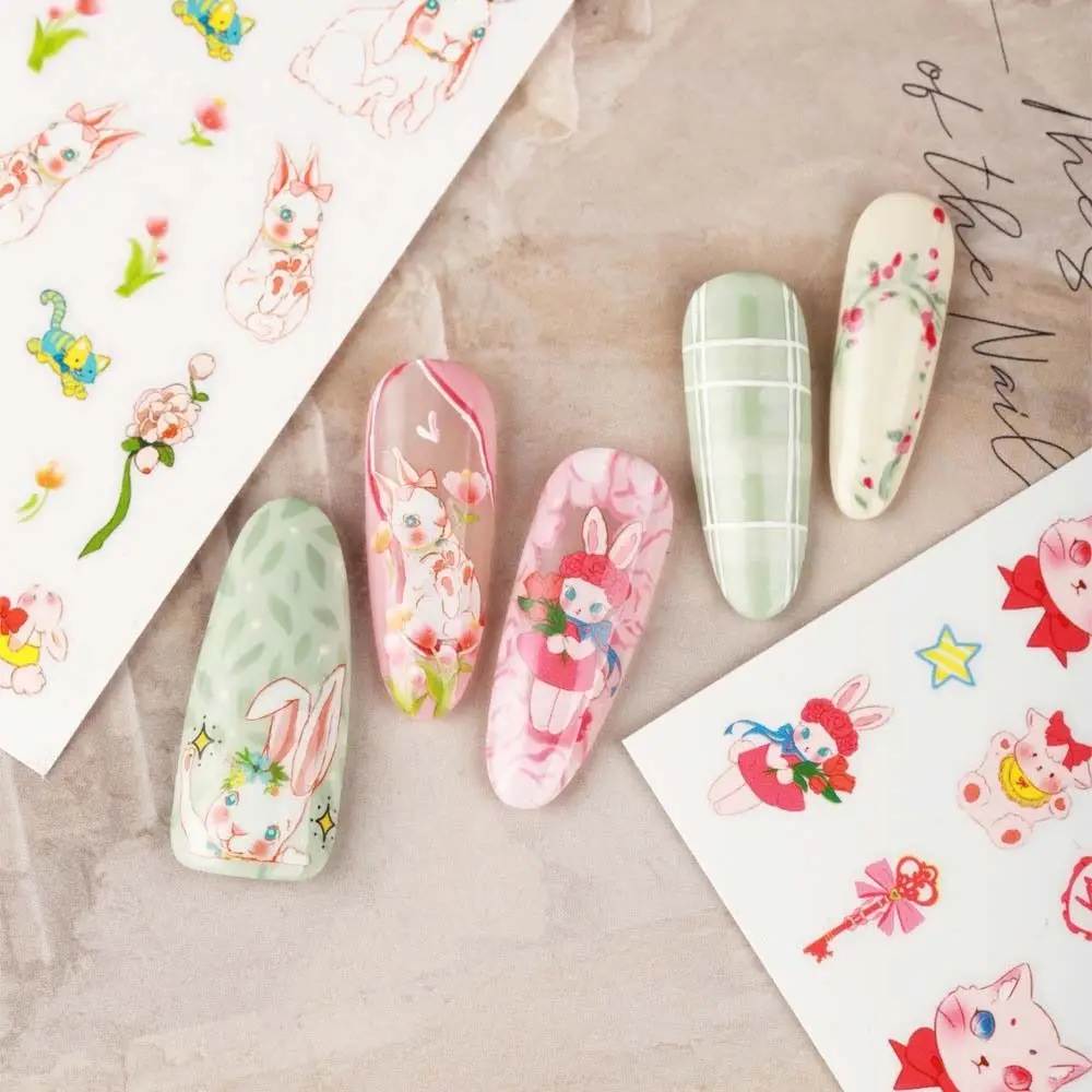 

Cute Animals Cat Tulip Self Adhesive Bow Nail Decorations Manicure Accessories Rabbits Nail Stickers Flowers Nail Decals