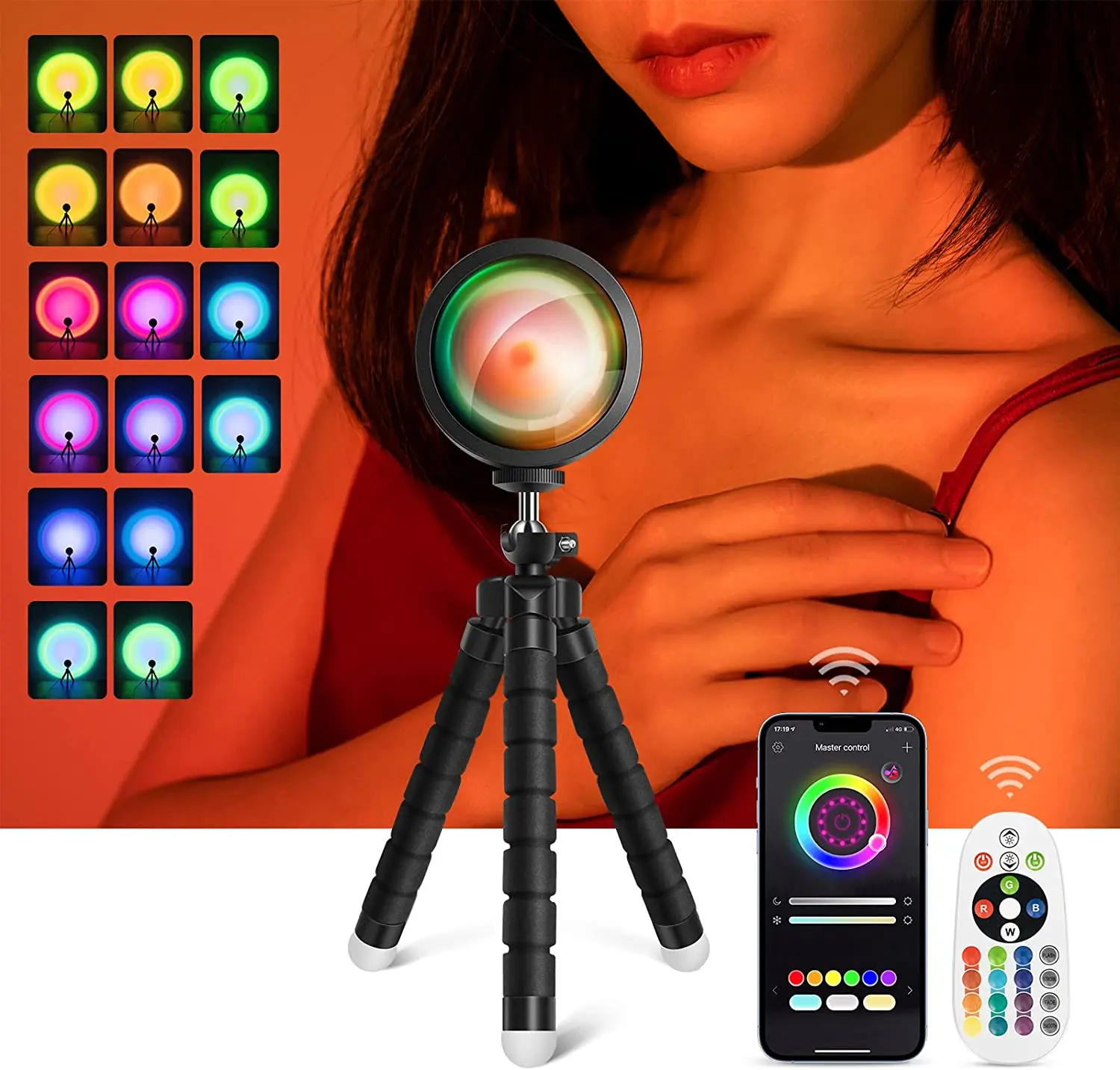 

Smart APP Sunset Lamp Projector 360 Degree Led Night Light Rainbow Sunset Projector Bedroom Photography Bedside Decoration Gift