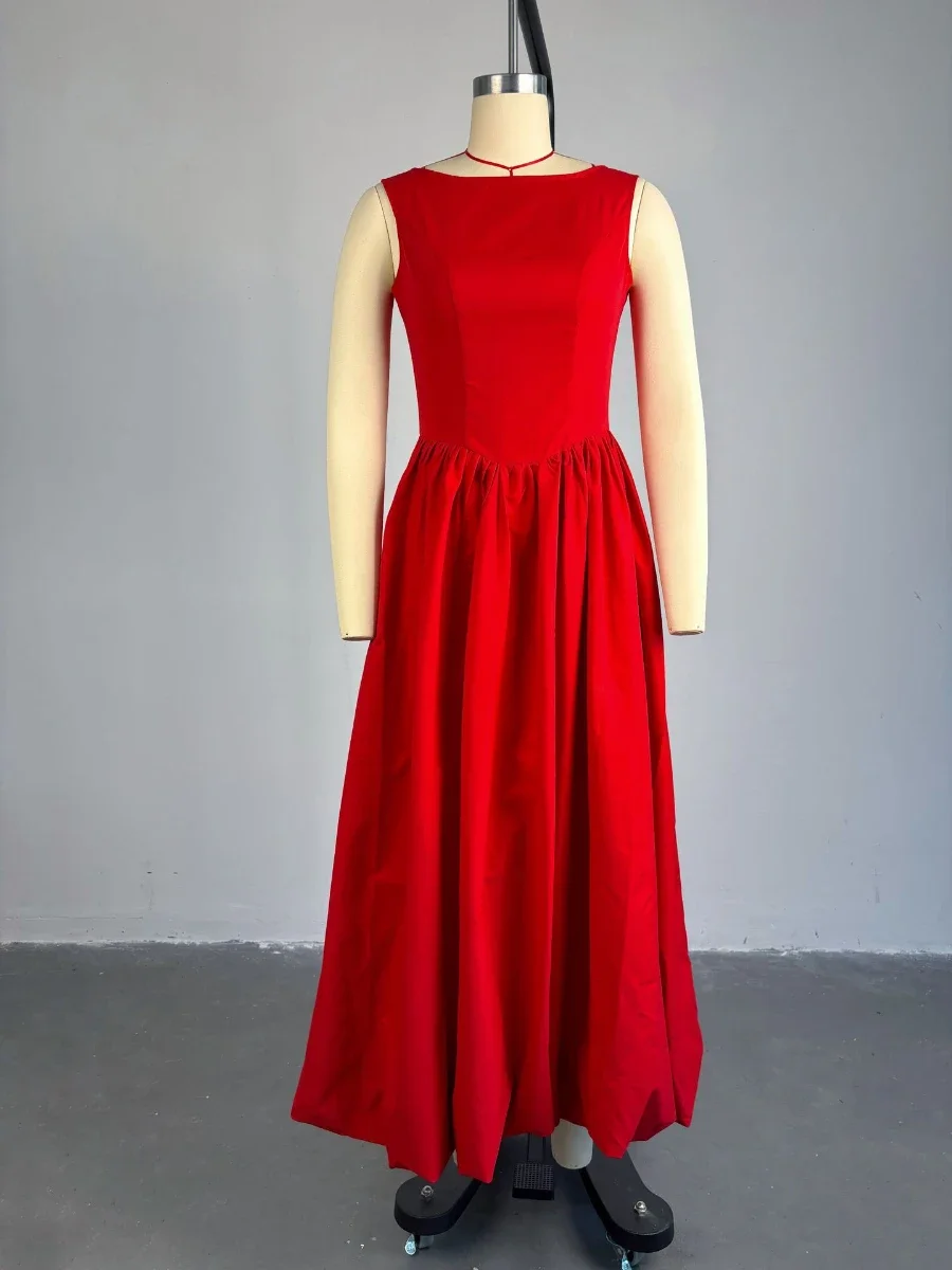 VGH Красное темпераментное бальное платье для женщин с круглым вырезом без