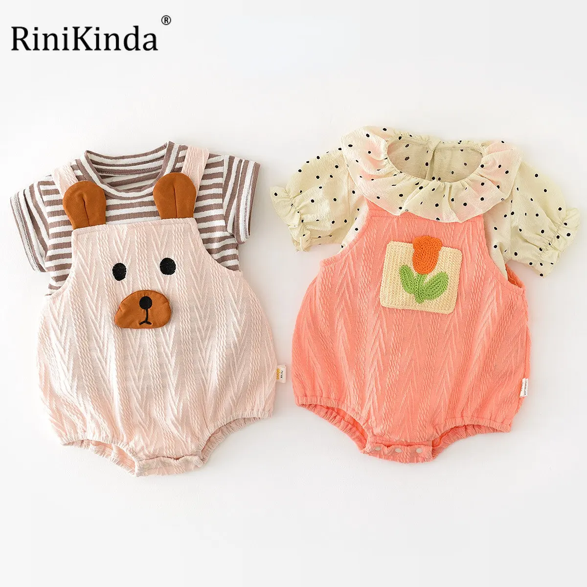 

Детский летний комплект из 2 предметов, топ в полоску и цветочный комбинезон для маленьких мальчиков и девочек, 2023