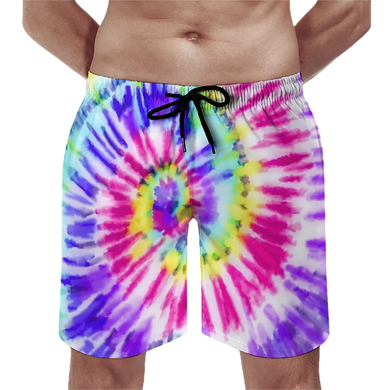 

Tie Dye Watercolor Board Shorts Summer Artsy Neon Rainbow Casual Board Short Pants Men Running Quick Drying Pattern Swim Trunks