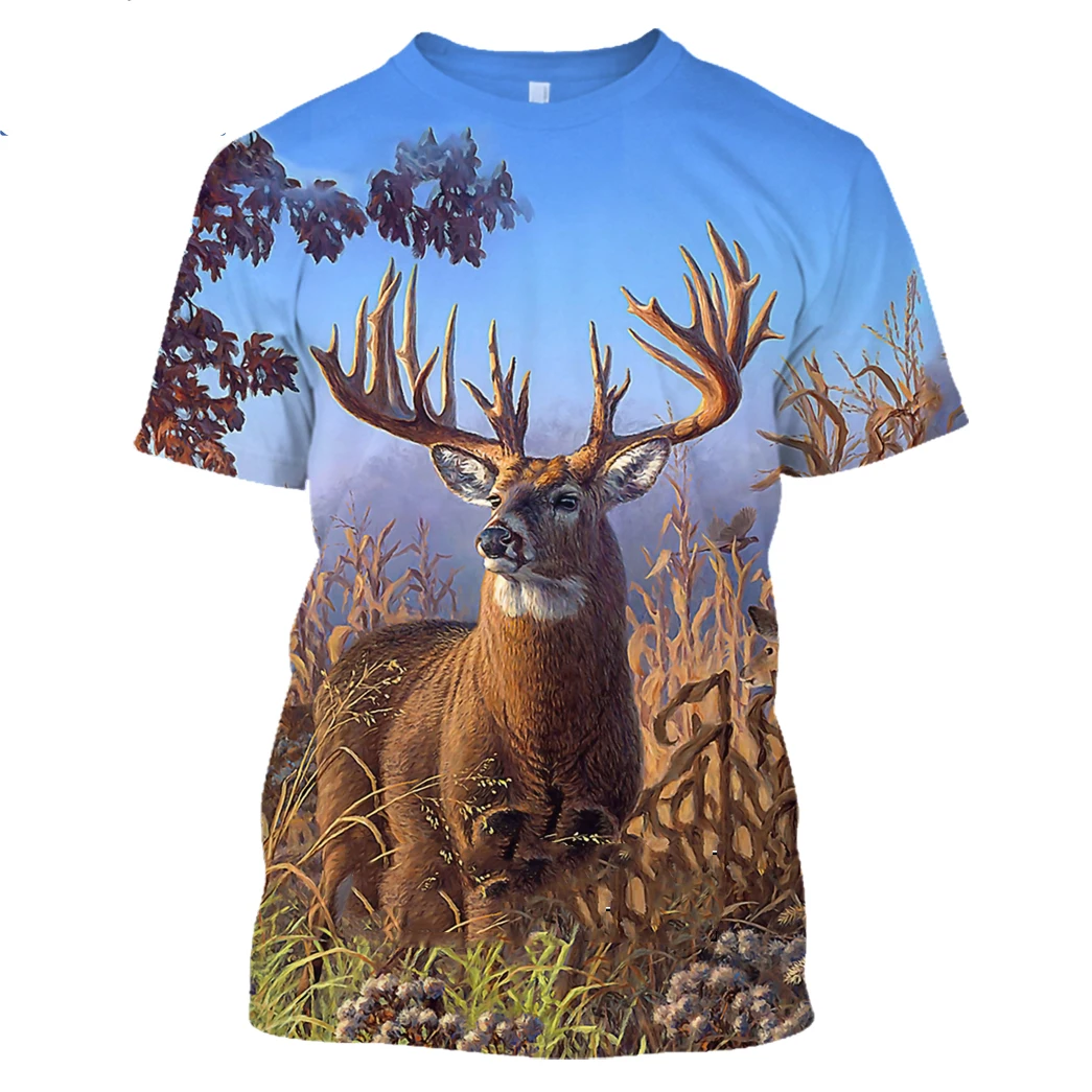 

Camo Hunting Animals Deer elk 3D T-shirt Summer Casual Men T shirts Fashion Streetwear Women Pullover Short Sleeve Tops