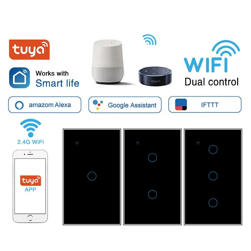Фото Умный выключатель Tuya с Wi-Fi и RF433, 1/2/3/4 клавиши, с управлением через приложение №4