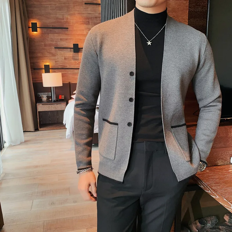 

New Knitted Shirt Cardigan Men Autumn Long Sleeve Slim Fit Sweater Coat Business Casual Sweatercoat Streetwear Men Clothing 3XL