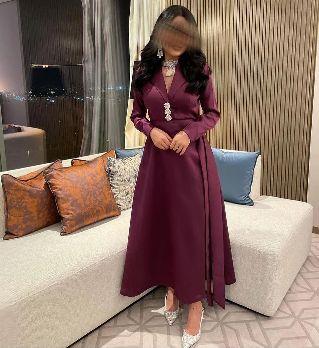 

Вечерние платья Sayulita с V-образным вырезом для женщин из Саудовской Аравии с длинным рукавом платье для выпускного вечера длиной до щиколотки платье для торжественных случаев и банкетов Дубай