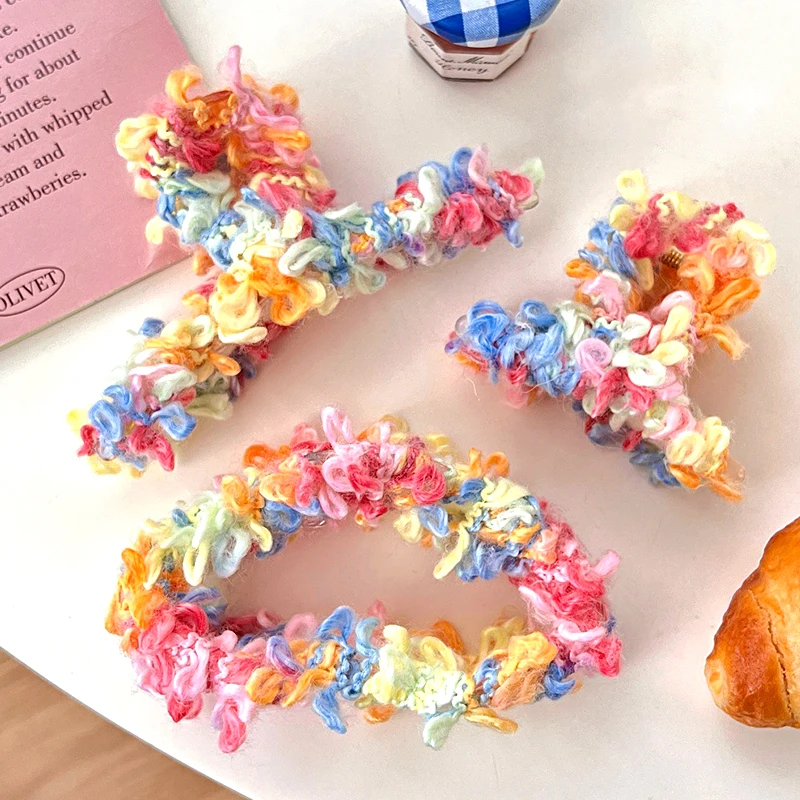 Новые красочные заколки для волос женские плюшевые из смолы с облаками большие