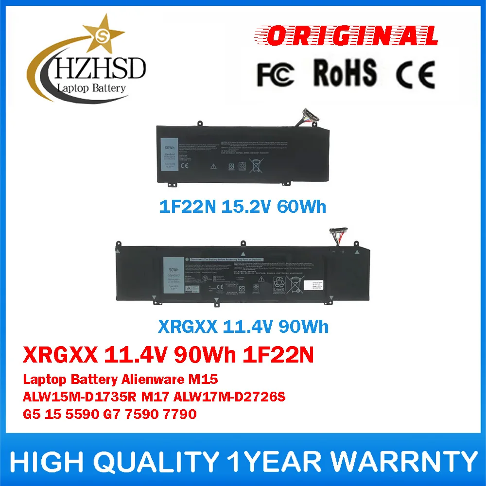 Фото Оригинальная батарея для ноутбука XRGXX 11.4V 90Wh 1F22N для Dell Alienware M15 ALW15M-D1735R M17 ALW17M-D2726S G5 15 5590 G7 7590 №1