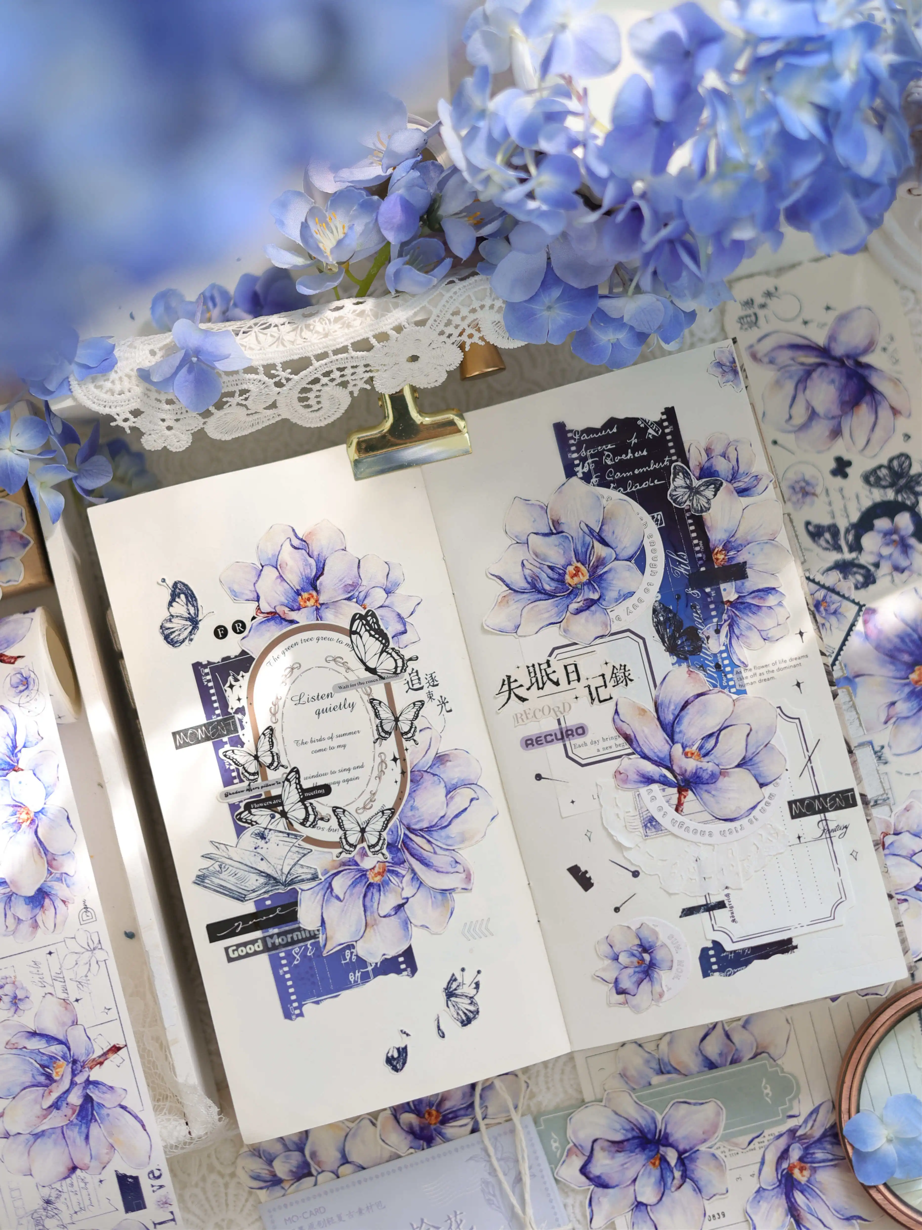 Xiao Bai Jia деревянная синяя винтажная Синяя Магнолия большой цветок Washi petdiary лента 6