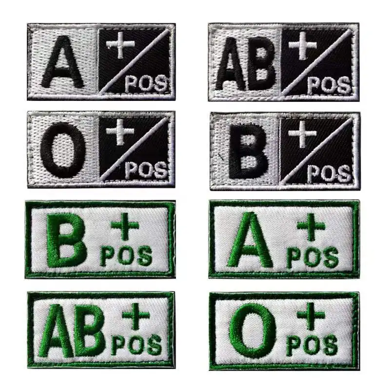 

Velcro embroidered armband A + B + AB + O + POS blood group identification badge Patch Military Tactical patch helmet Badge