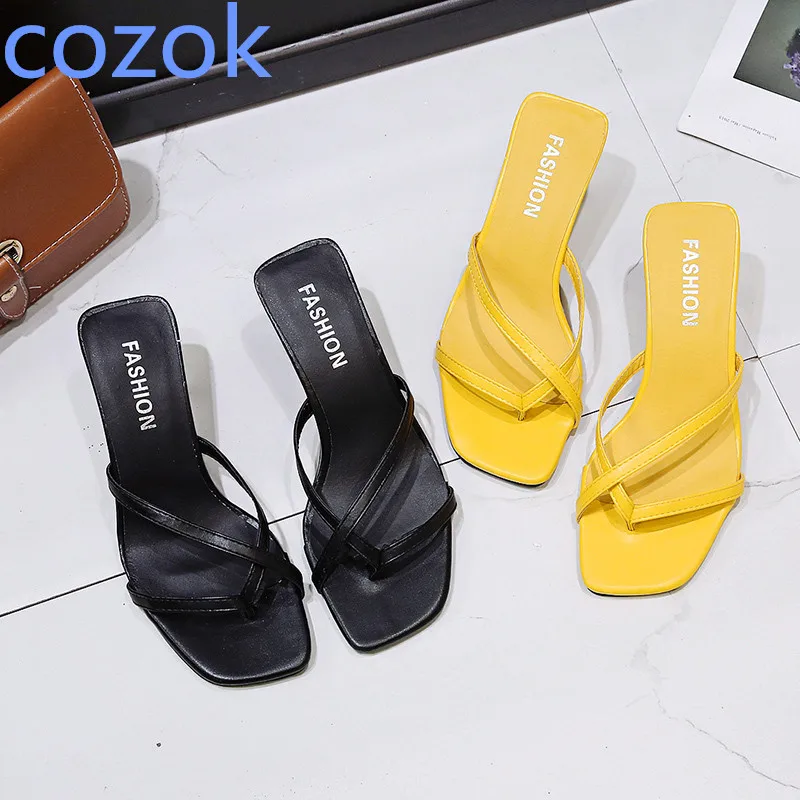 

Шлепанцы женские на тонком каблуке, повседневные сандалии с квадратным носком, удобная элегантная обувь на каблуке, лето 2023