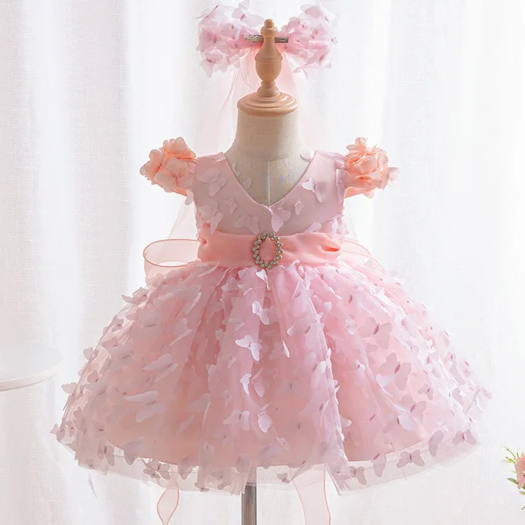 Платье Принцессы С 3d Бабочкой Для Девочек Блестящее Сетчатое Пушистое Бальное