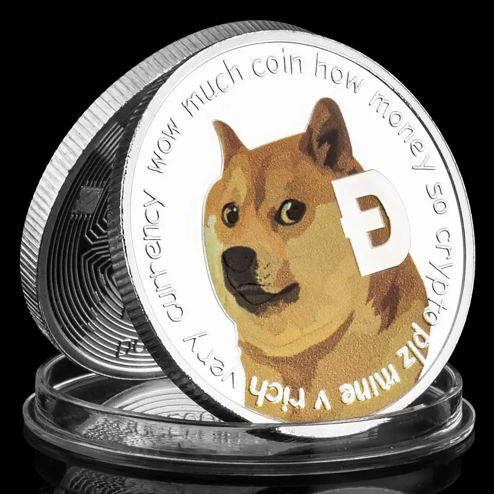 Dogecoin Крипто Посеребренная сувенирная монета Физическая криптовалюта