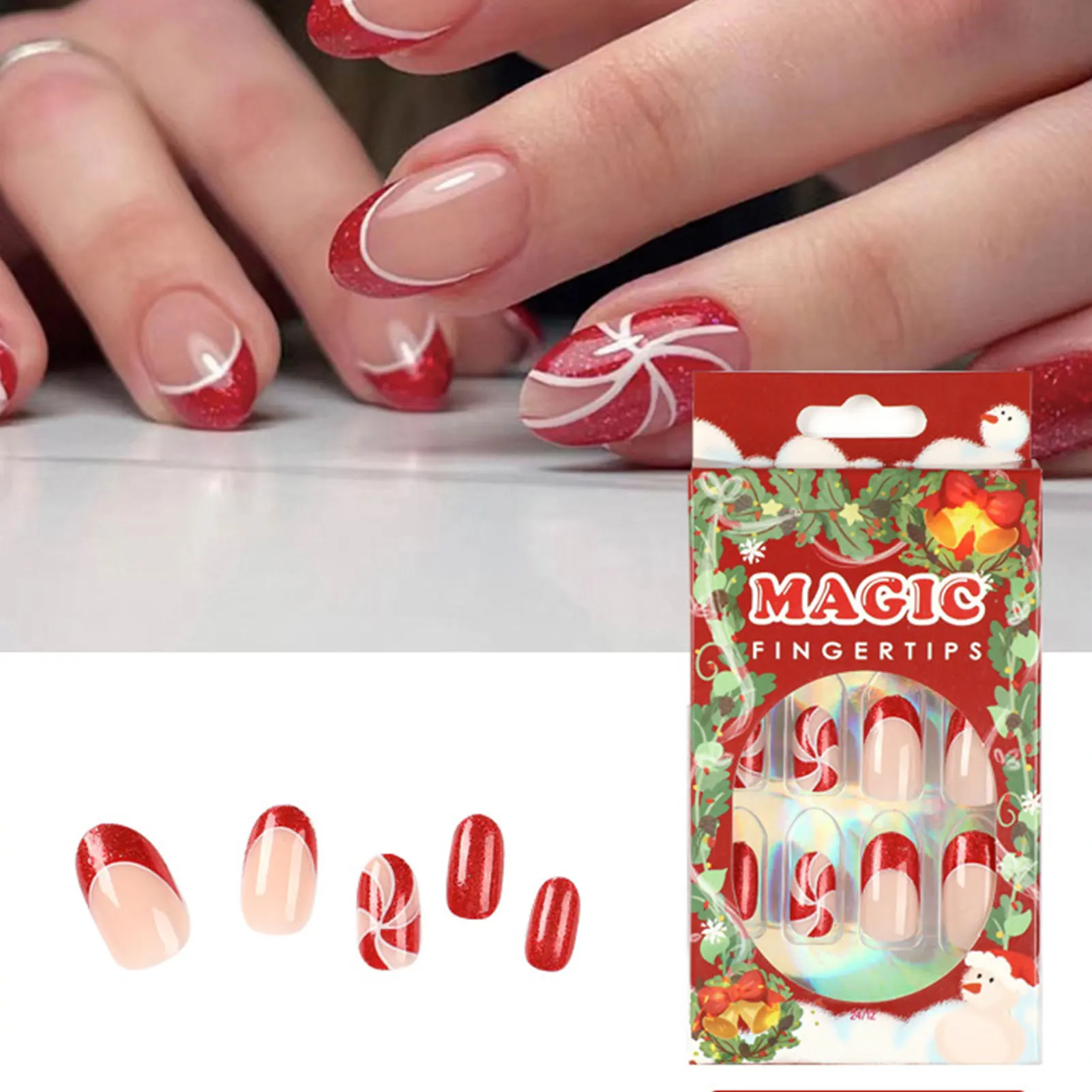 

24pcs French Red Edge Fake Nails Glossy Coffin Ballet Press On Nail Tips For Girl Wearable Detachable Full Cover Artificial Nail