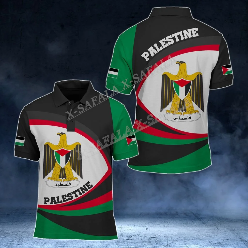 

Palestine National Emblem Country Flag 3D Print Polo Shirts Men Collar Short Sleeve StreetWear Casual Top New Summer Clothing-1