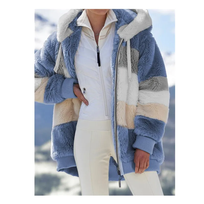 

Winter women's cashmere hoodie warm jacket jacket zipper casual patchwork cotton jacket fashion street clothing cotton jacket