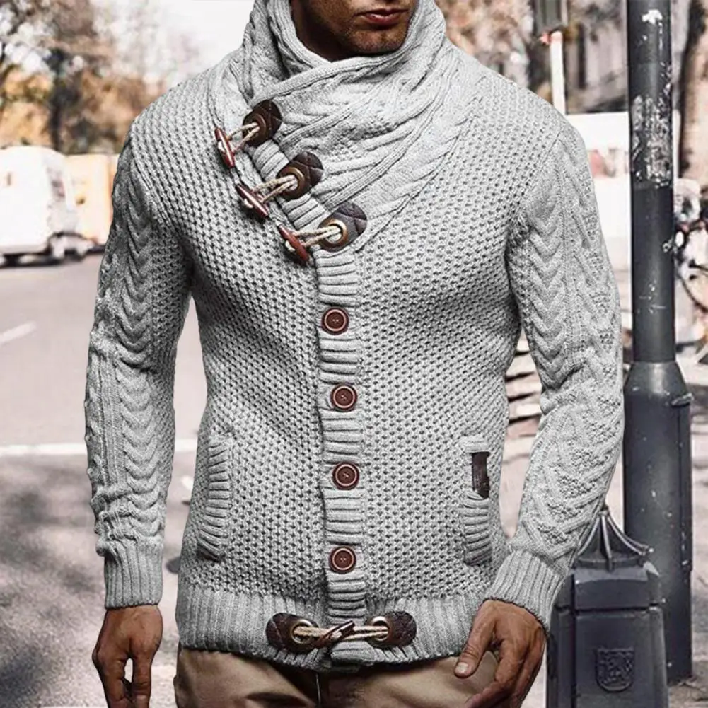 

Popular Men Knitwear Autumn Winter Basic Cardigan Sweater Solid Color Slim Fit High Collar Cardigan Sweater Dressing