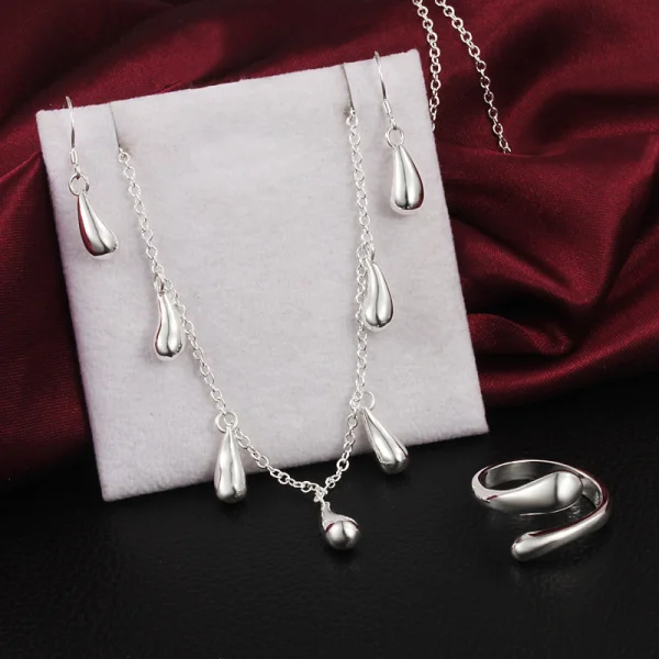 

925 sterling Silver water drop earrings rings necklace Jewelry set for woman classic party fashion wedding accessories gifts