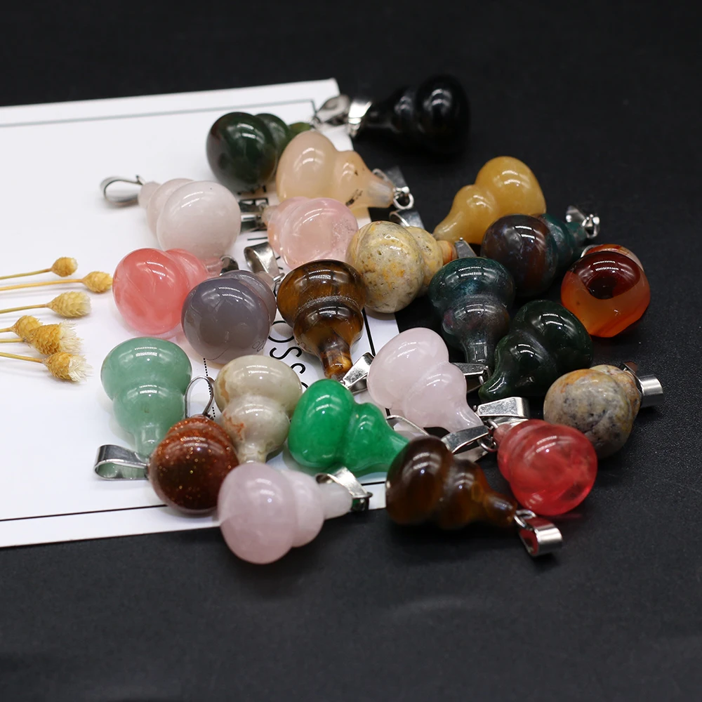 

7Pcs Random Natural Stone Pendant Agates/Yellow Jade Gourd-Shaped Pendant For Jewelry Making DIY Earrings Necklace Accessory