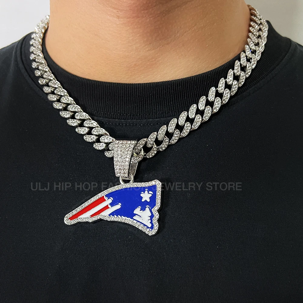ULJ хип-хоп Новая Англия Патриоты футбольная цепочка ожерелье с кубинским Майами