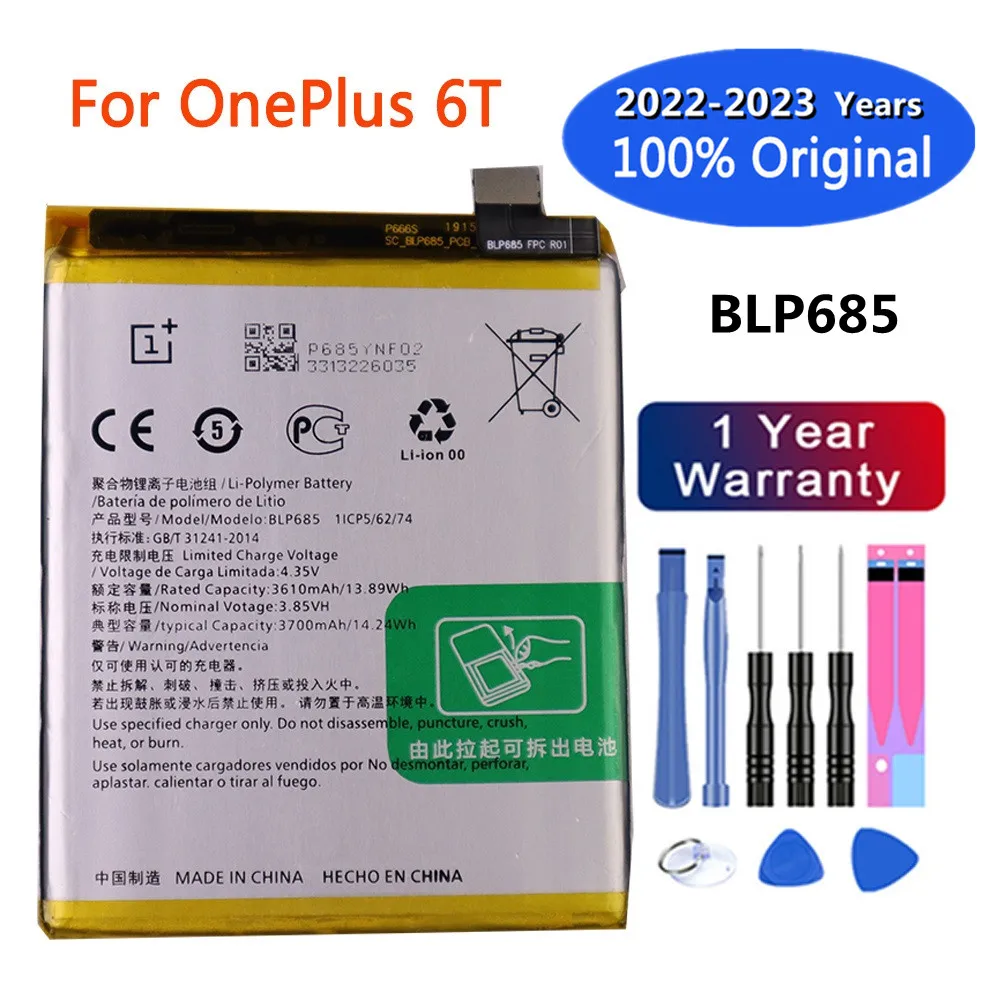 

Новый оригинальный сменный аккумулятор 2023 года для OnePlus 6T A6010 / Oneplus 7 BLP685, аккумулятор большой емкости 3700 мАч