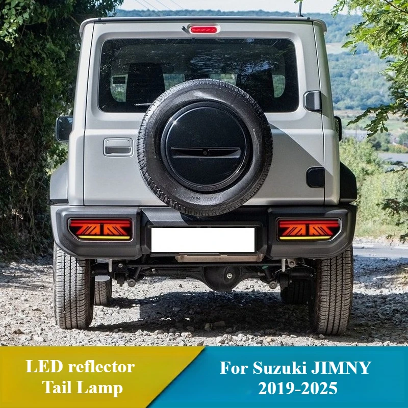 Фото Для Suzuki Jimny 2019-2024 2025 автомобильный светодиодный задний фонарь в сборе DRL стоп-сигнал заднего хода с желтым указателем поворота задний фонарь №2