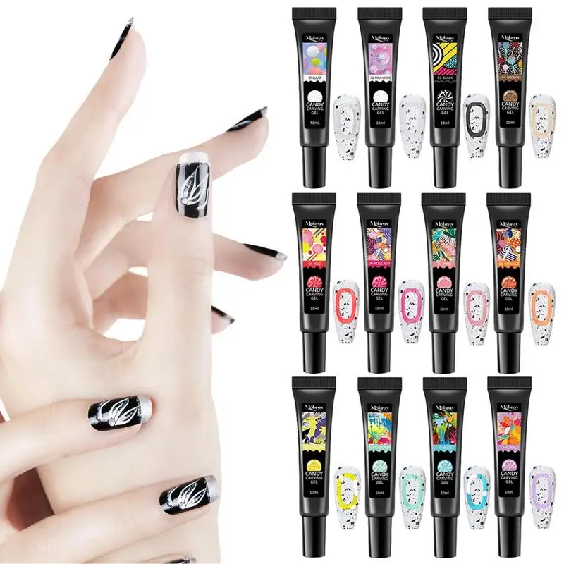 

Molding Gel For Nails 12 PCS Carving Nail Gel Polish Multipurpose Art Painting Glue For Drawing Nails Liner Soft Tube DIY Nails